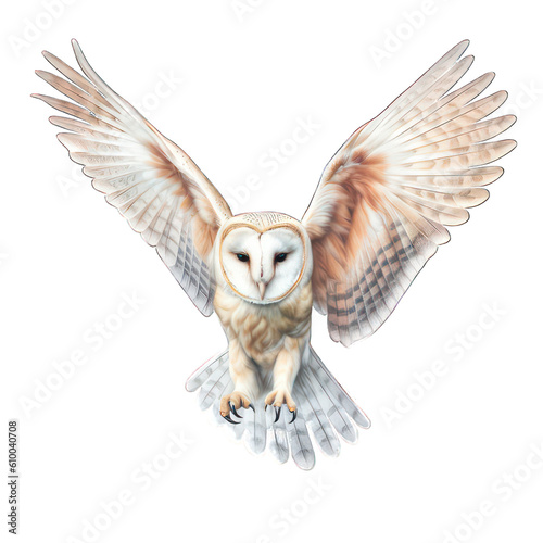 Barn owl isolated on white created with Generative AI