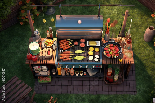 Summer Party Grill, Barbecues, Outdoor Festival, and Birthday Celebration with Party Supplies at the Tulip Festival - It's Party Time Tommorowland Sun Palm Travel Art Tropical View Land Generative AI