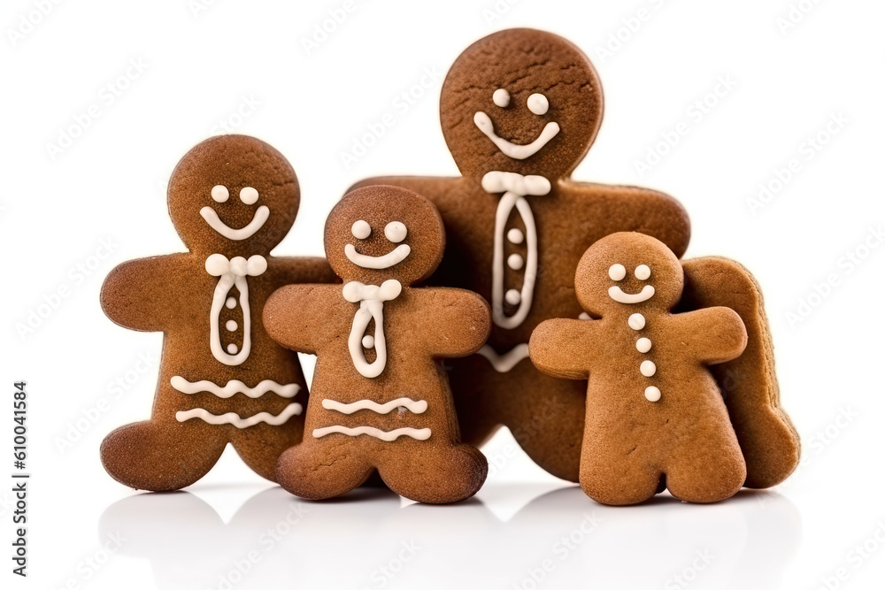 family gingerbread isolated on white created with Generative AI technology family gingerbread isolated on white created with Generative AI technology