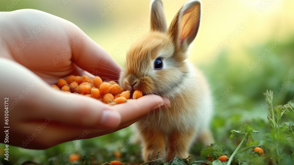 Fototapeta premium feeding carrots to a rabbit created with Generative AI technology