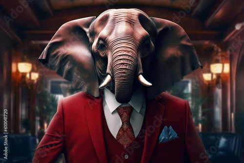 Portrait of a Elephant dressed in a formal business suit, generative AI