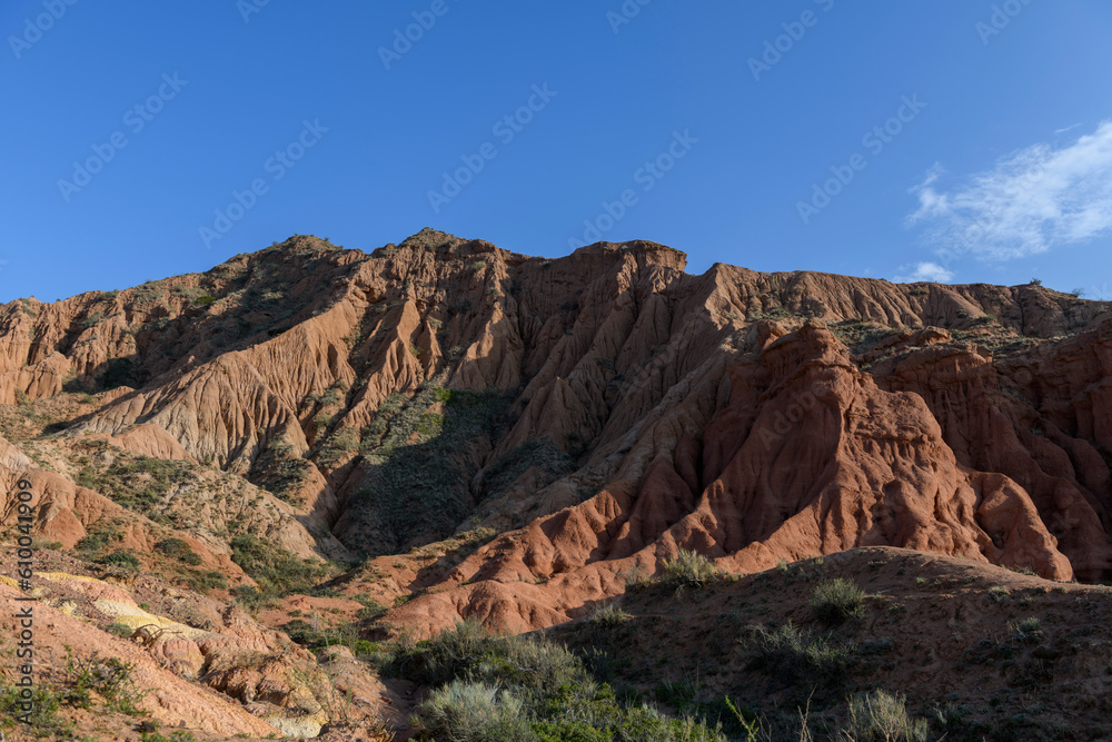 Fototapeta premium Canyon in Kyrgyzstan. Multi-colored canyon Fairy Tale. Kyrgyzstan mountains. Issyk-Kul region. Charyn Canyon.