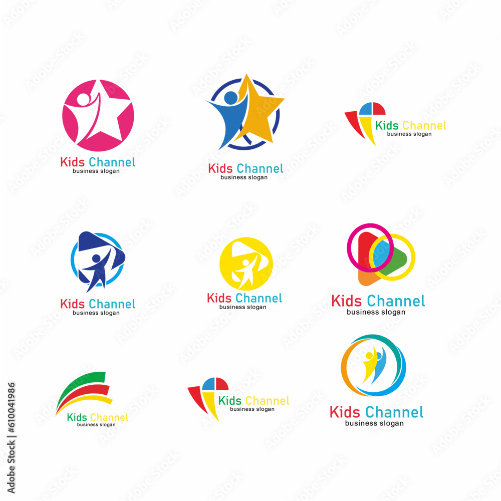 set of logo kids channel vector