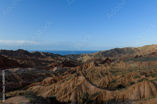 Canyon in Kyrgyzstan. Multi-colored canyon Fairy Tale. Kyrgyzstan mountains. Issyk-Kul region. Charyn Canyon.