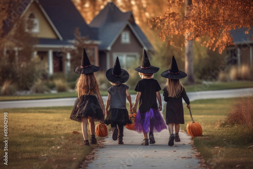 Kids at halloween celebration created with Generative AI technology