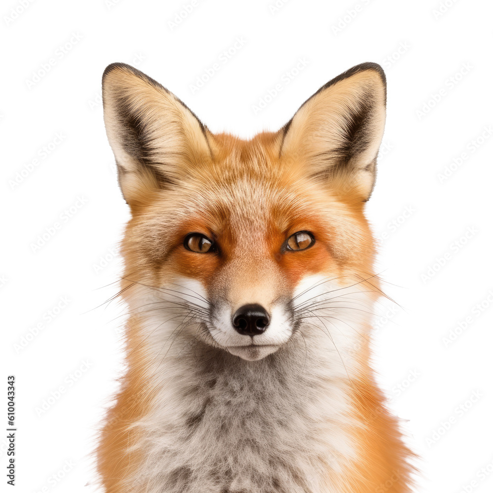 Close-up of a Red Fox in front of a transparent background. Created with Generative AI tools Close-up of a Red Fox in front of a transparent background. Created with Generative AI tools