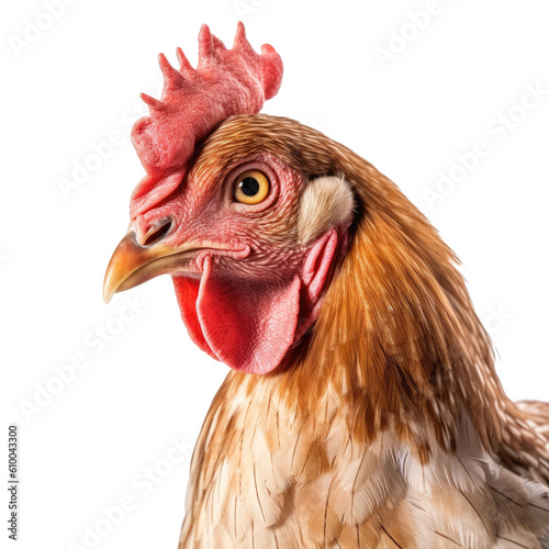 Portrait of a rooster isolated on transparent background. Created with Generative AI tools