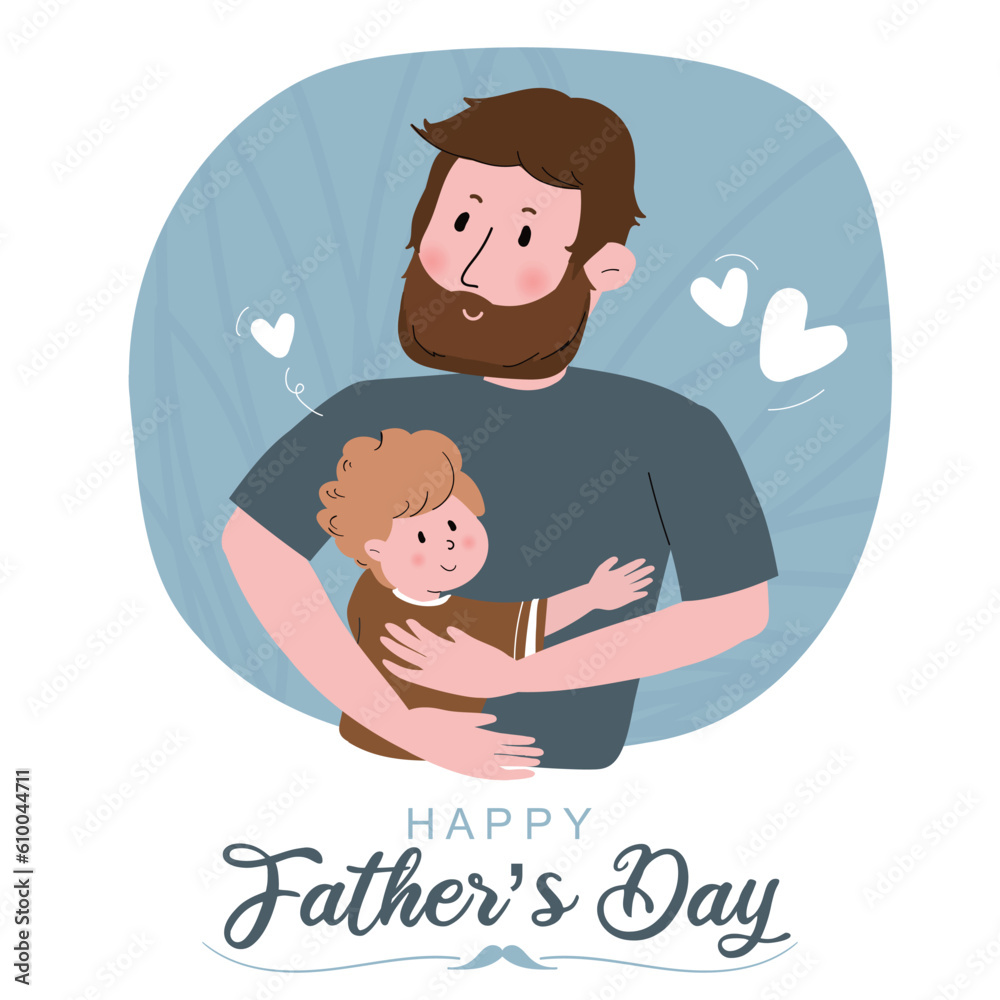 Happy Father's Day greeting. Vector background son and dad hugging together. Happy Father's Day greeting. Vector background son and dad hugging together.