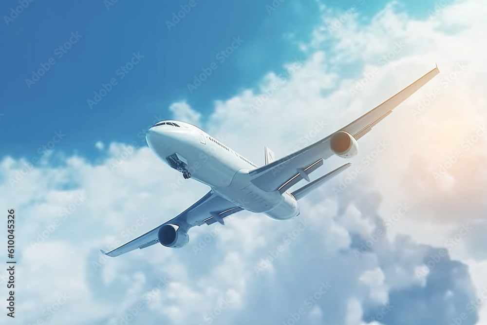 Airplane flying in the sky made with Generative AI technology Airplane flying in the sky made with Generative AI technology