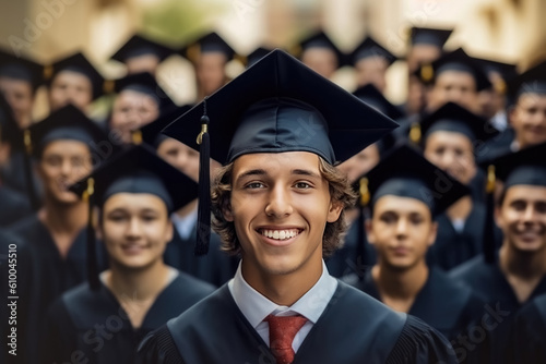 Portrait of smiling happy satisfied university graduate made with Generative AI technology