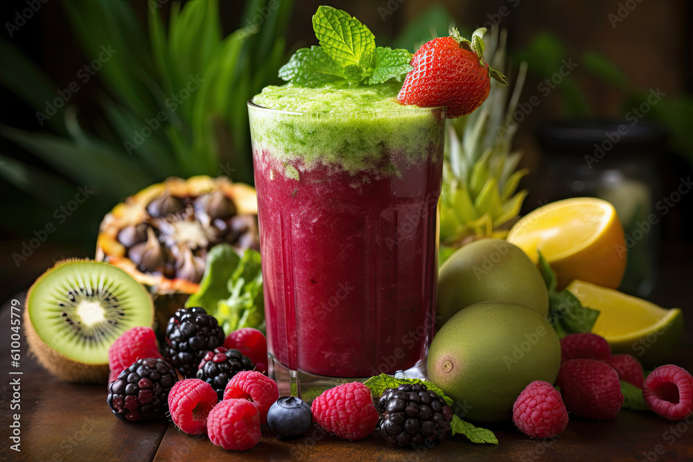 fruits mint juice smoothies created with Generative AI technology fruits mint juice smoothies created with Generative AI technology