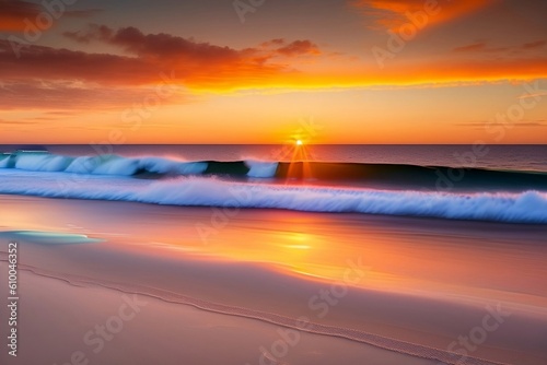 Summer Sunrise on Ocean and golden sand