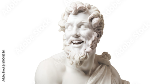 Photographie A portrait of a man smiling as a marble statue on a transparent background, Gene