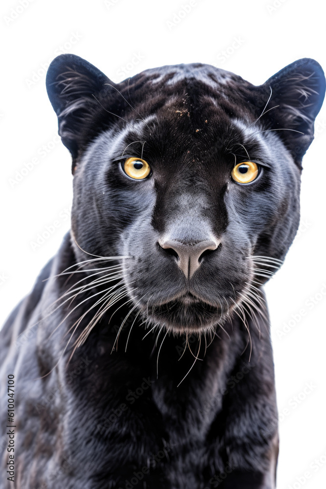 close up of a black panther isolated on a transparent background