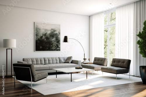 Minimalist living room with clean lines  neutral colors  and iconic Bauhaus furniture  Bauhaus style interior  Interior Design Generative AI