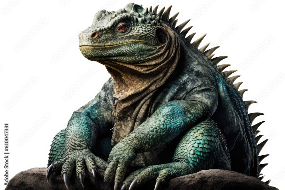 Obraz premium green iguana on white background created with Generative AI technology