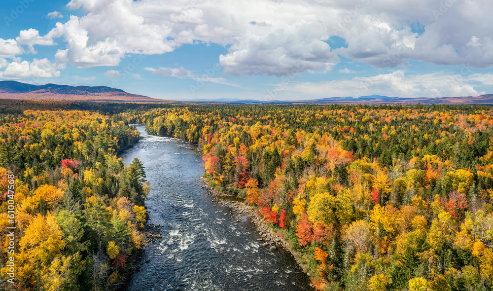 Autumn colors East outlet river to Moosehead Lake, Maine