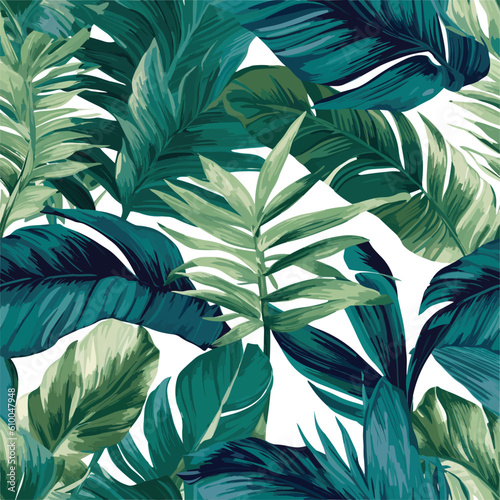 Seamless Colorful Tropical Leaves Pattern.  Seamless pattern of Tropical Leaves in colorful style. Add color to your digital project with our pattern  