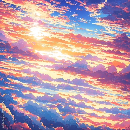 illustration of a Cloudy Sky in Anime style, Sunset, Anime sky, cloud