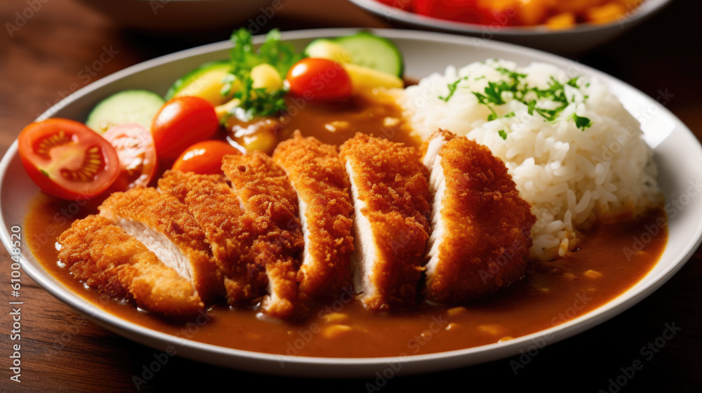 Katsu curry and rice created with Generative AI technology