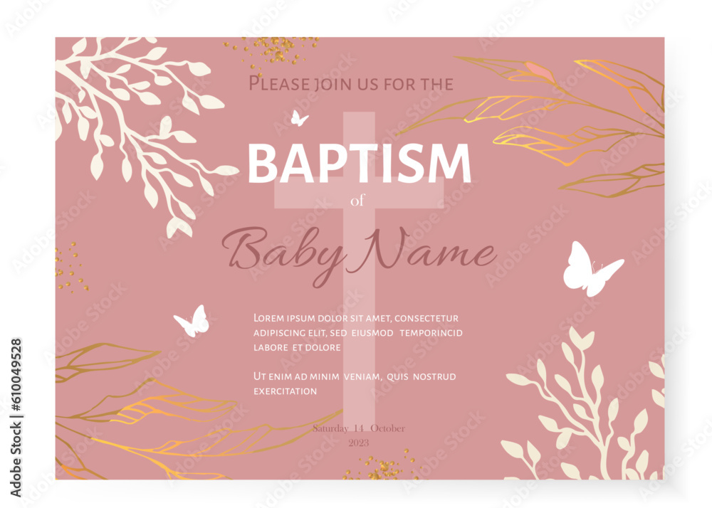 Naklejka premium Baptism Invitation Card Design. Invitation Template with Cross. Vector illustration EPS10
