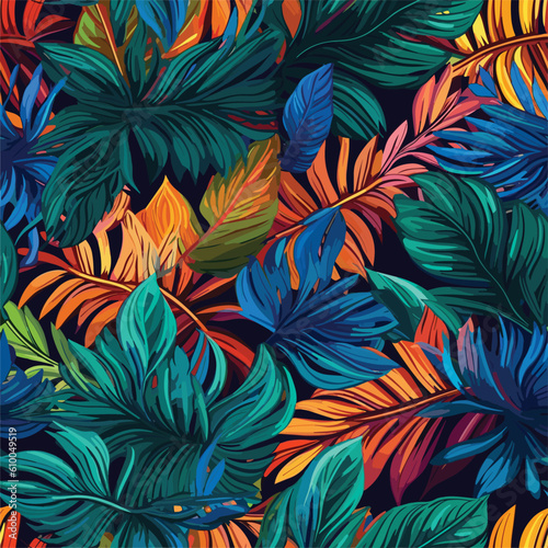 Seamless Colorful Tropical Leaves Pattern.Seamless pattern of Tropical Leaves in colorful style. Add color to your digital project with our pattern!