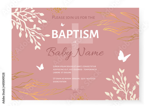 Baptism Invitation Card Design. Invitation Template with Cross. Vector illustration EPS10