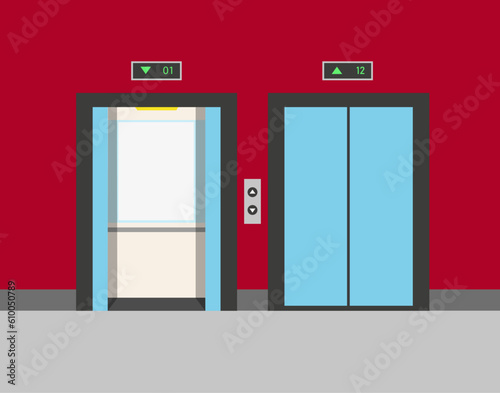 Vector illustration of open and closed elevator doors. Vector illustration in flat style.	
