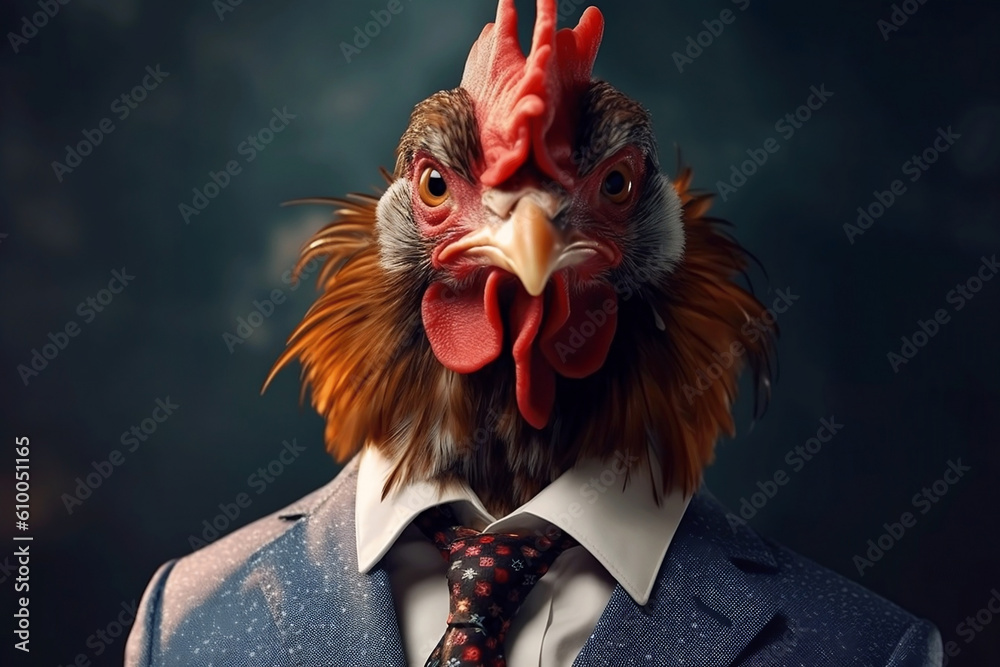 Portrait of a Chicken dressed in a formal business suit, generative AI