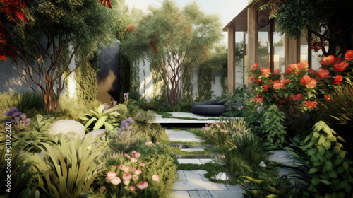  modern garden created with Generative AI technology © Poprock3d