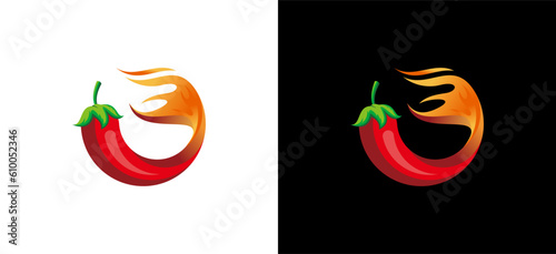 Fire tailed chili vector for hot spicy red chili logo design