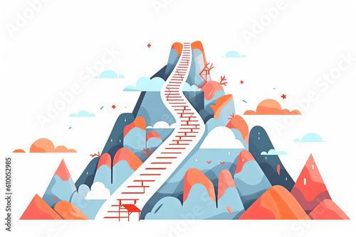 A path up a mountain. Business career target and ambition. Generative ai