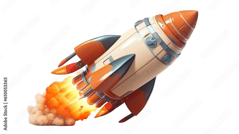 An illustration of a spaceship/rocket ship taking off with smoke and ...