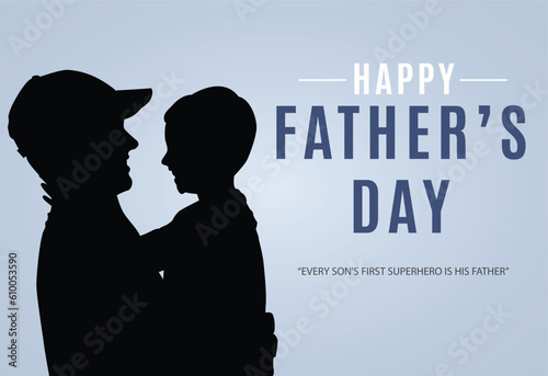 Fathers day background with silhouette of father and son