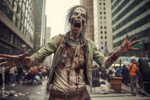 Zombie in city created with Generative AI technology
