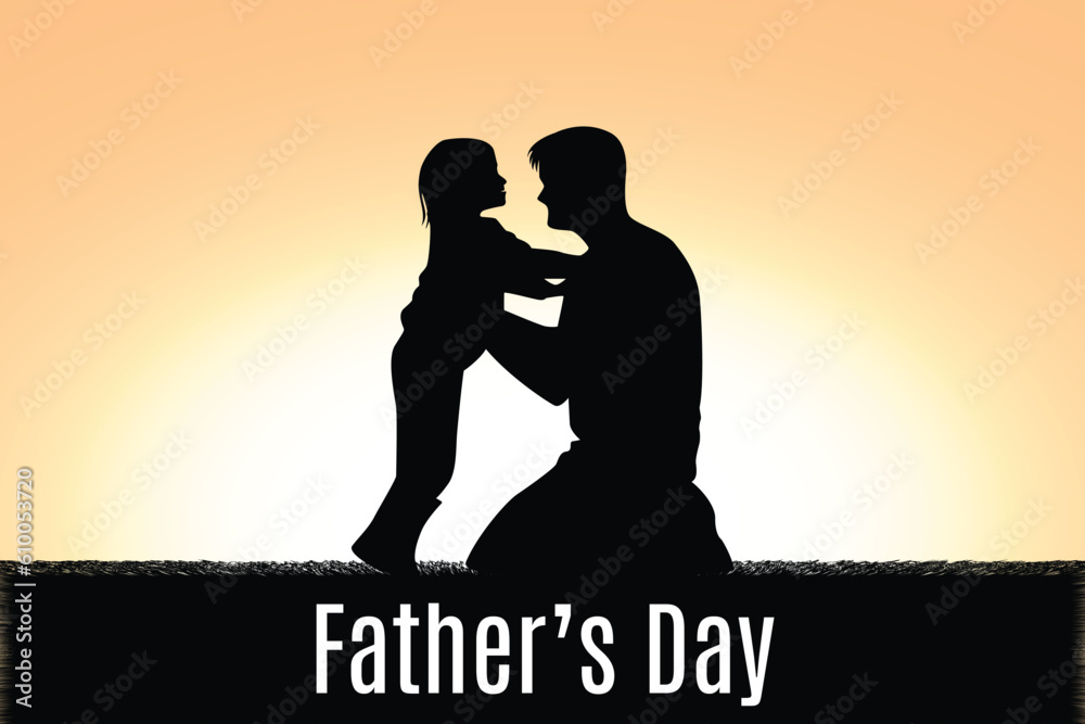 Fathers day background with silhouette of father and daughter