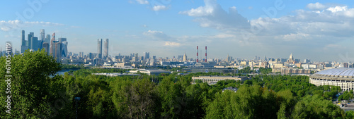 Vorobyovy Gory panorama city Moscow.With view Luzhniki Stadium, Moscow City.