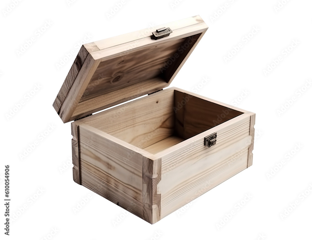 Wooden chest on transparent background. Generative AI. Wooden chest on transparent background. Generative AI.