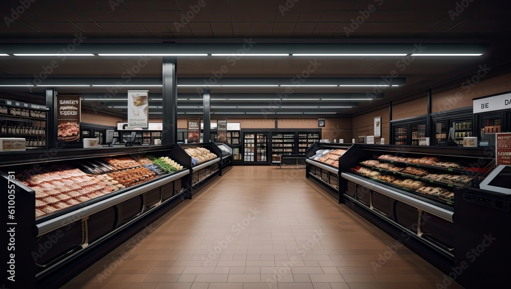 checkout line in supermarket aisle Generative AI