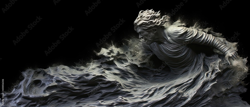 A sculpted figure emerging from a swirling vortex of liquid, embodying ...