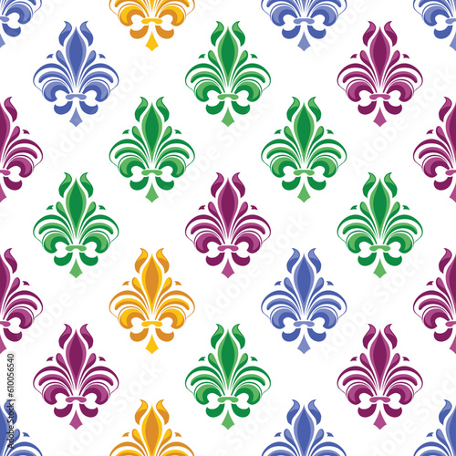 Seamless pattern with multicolored patterns on a white background. Vector illustration. 
