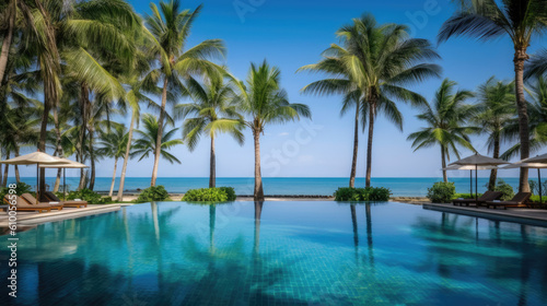 pool and coconut palm tree created with Generative AI technology 