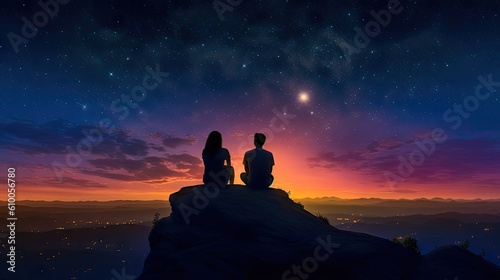 silhouette of a couple on a rock