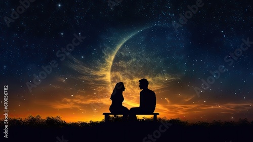 couple sitting on a bench at sunset generative ai © RamvijayB