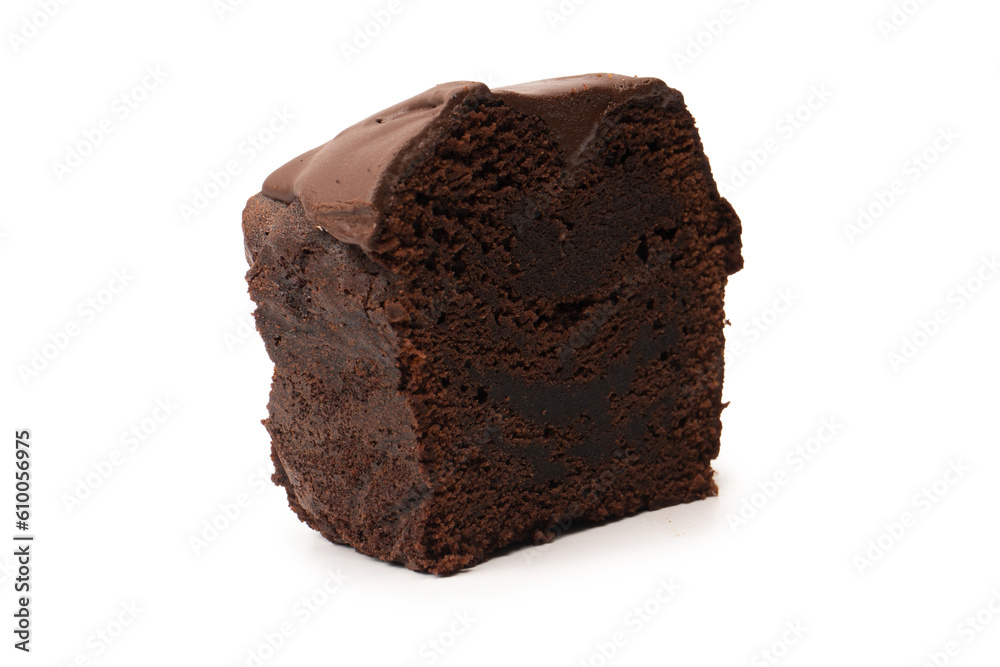 Chocolate cake isolated on a white background.