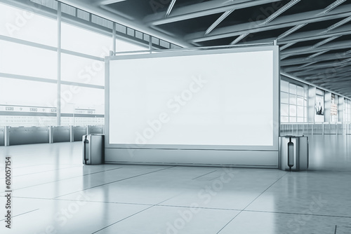 Large blank white advertising billboard inside airport  for product display and business marketing mock up