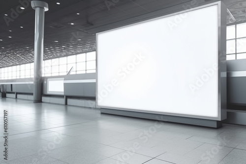 Large blank white advertising billboard inside airport  for product display and business marketing mock up