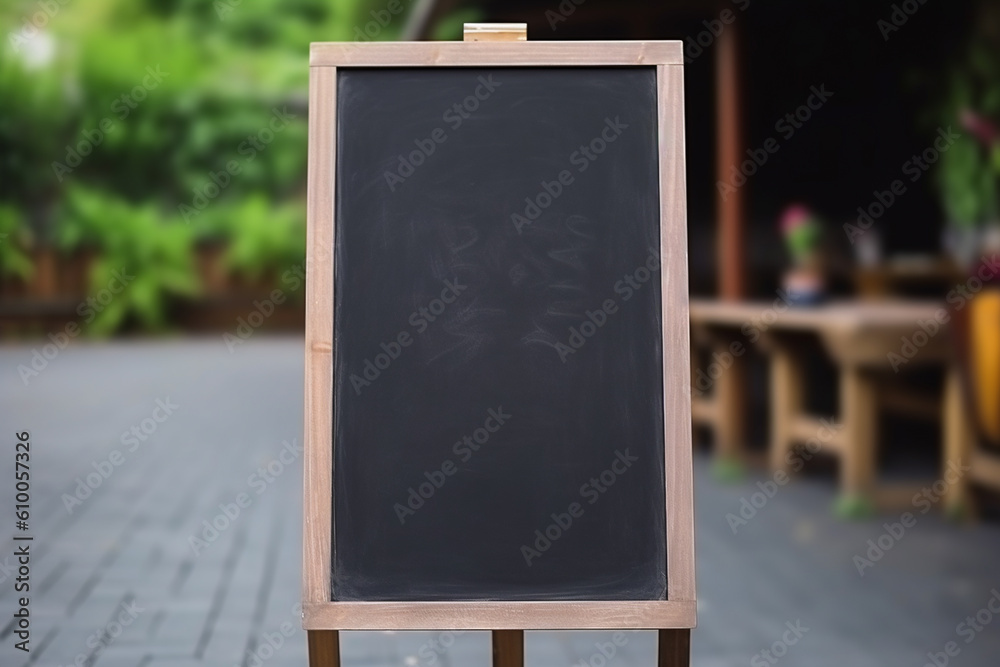 Black chalkboard outside of restaurant, display for menu and food advertisement, mock up