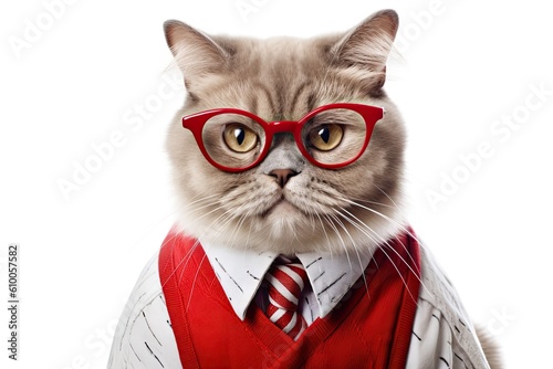 Cat wears clothes and tie ,Generative AI © HappyTime 17