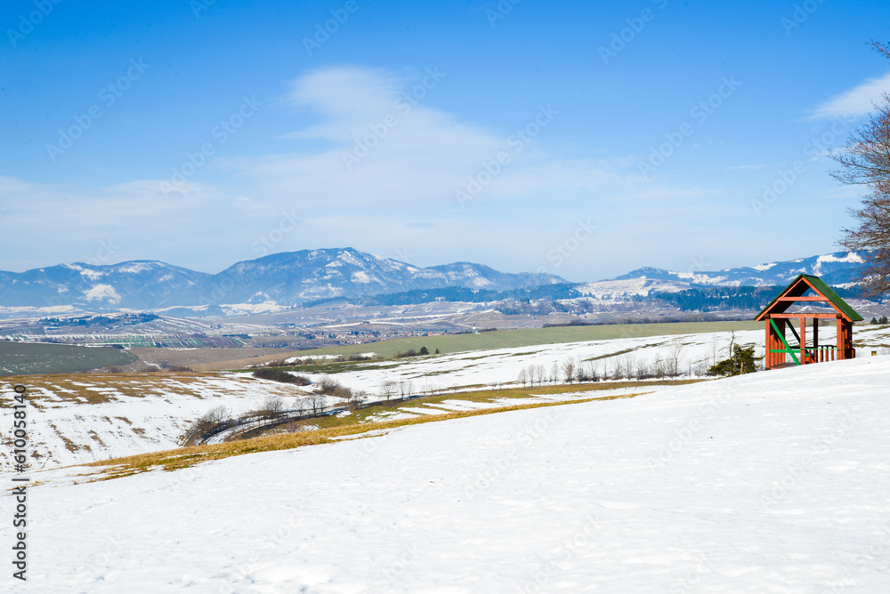 Naklejka premium View from Nicovo to West tatras near Liptovsky Mikulas in the winter and Krivan. Slovakia, Liptov region.